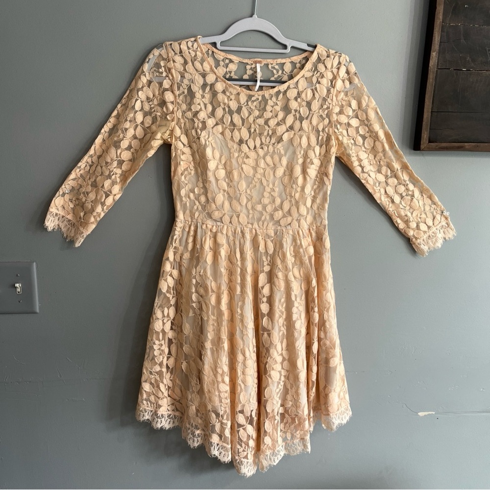 Free People Asymmetrical Lace Dress in Peachy Cream
